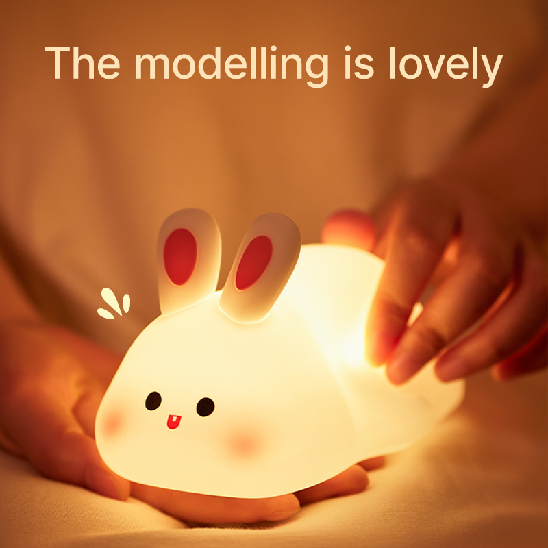 Banqcn NEW Cute Silicone Big Face Rabbit  Light clap that bright Time Function Three gear brightness Night Light