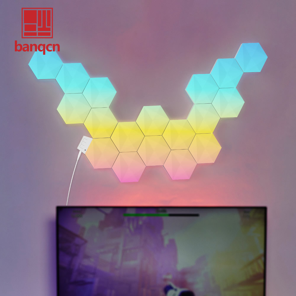 Banqcn Large Hexagon LED for Bedroom Smart Home Wall Lights RGBIC Gaming Room Decor Work with Alexa Google Assistant Voice/App