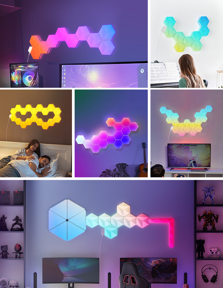 Banqcn Gaming Room Bedroom Living Room RGB Smart APP Remote Control Music Sync Hexagon Lights Led Wall Decor