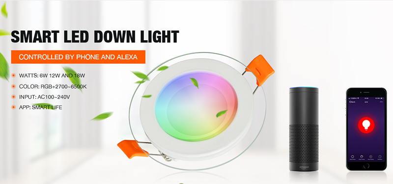 Banqcn Wifi Remote APP Alexa Voice Control LED Spot Light Smart Downlight RGBCW Dimming Multicolor LED Recessed Lights