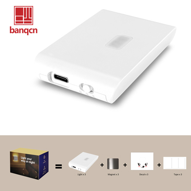 Banqcn portable magnetic wall usb rechargeable motion sensor led smart night light for kid bedroom stairs hallway cabinet