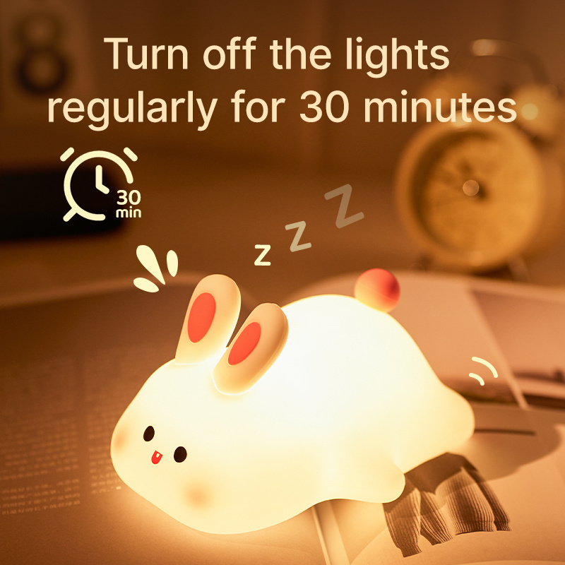 Banqcn NEW Cute Silicone Big Face Rabbit  Light clap that bright Time Function Three gear brightness Night Light