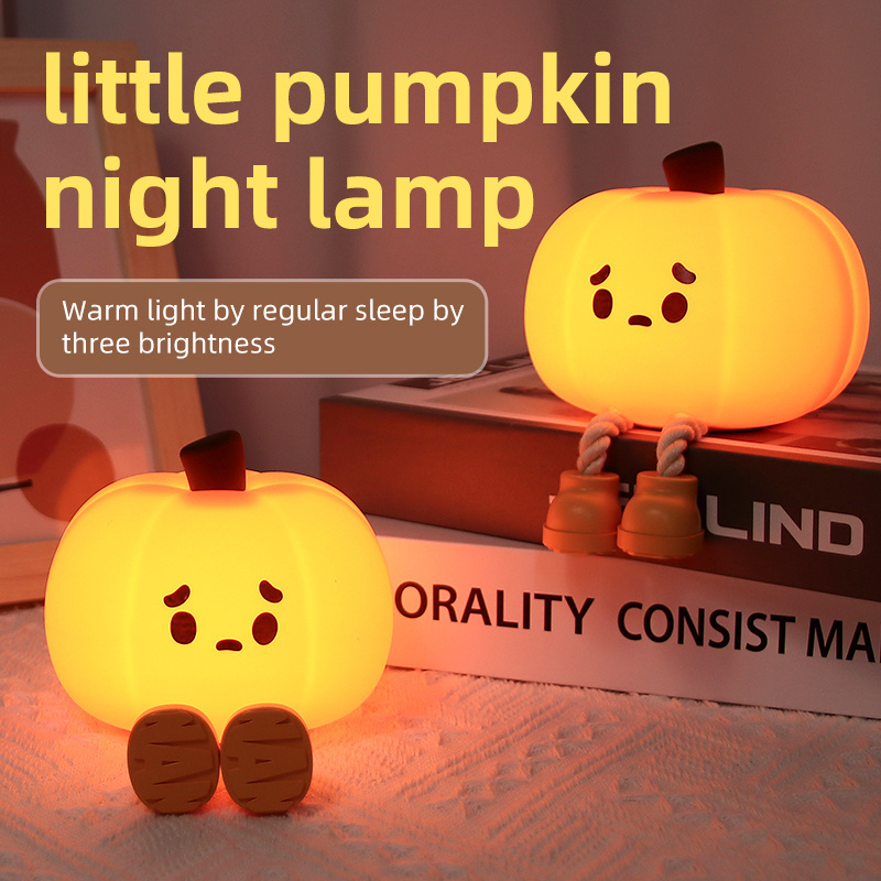 Banqcn kids festival cute small lantern pumpkin silicone night light battery operated atmosphere dimming lamp