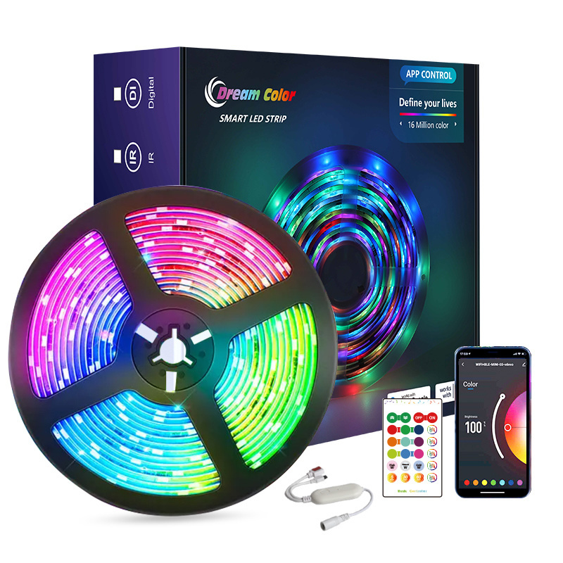 Banqcn 5M Smart led strip kit WIFI&BLE APP&IR Remote control WiFi Voice Control Flexible Waterproof 5m dc 12v Rgb Alexa Smart