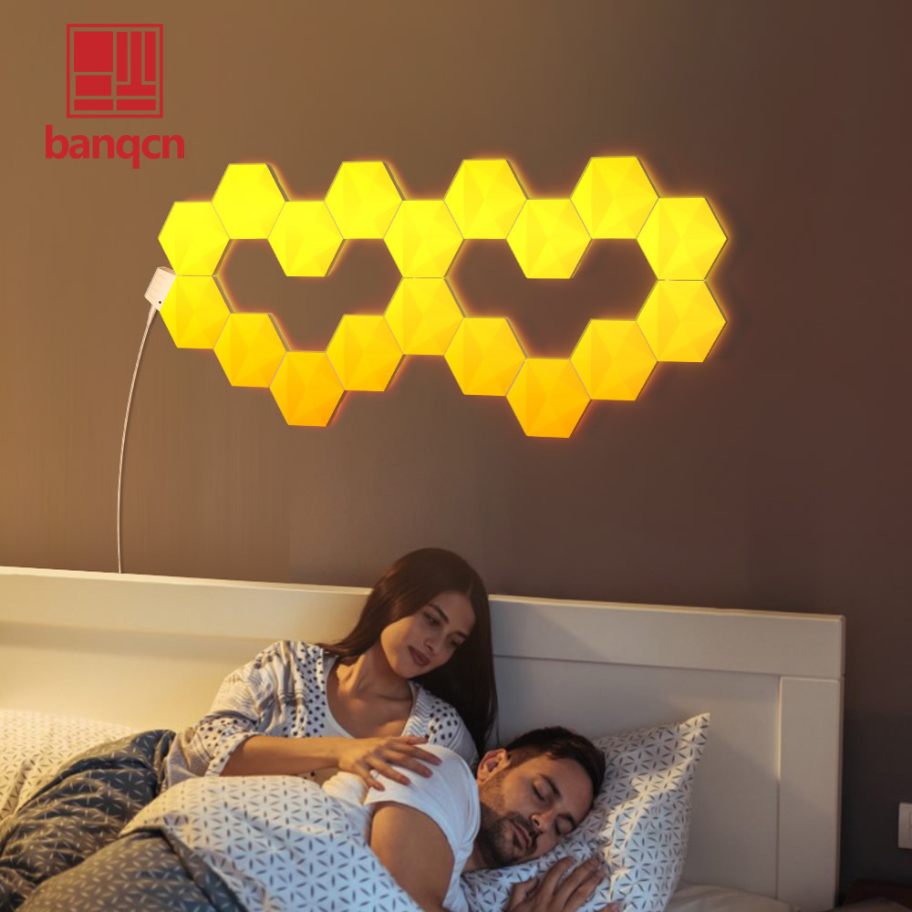 Banqcn Hexagon Lights Rgb 6pcs Honeycomb Quantum Lamp Smart Sensor Diy Geometric Colorful Wall Led Modular Night Touch Light