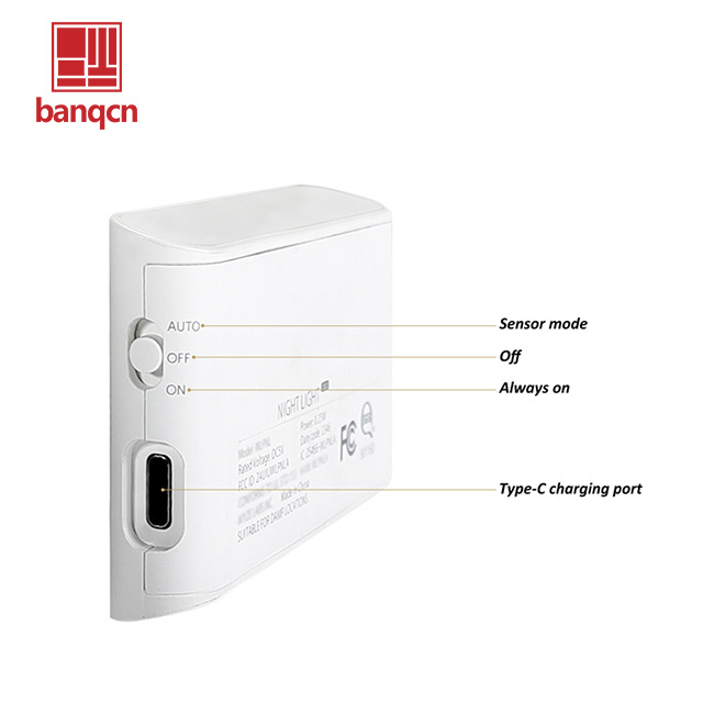 Banqcn portable magnetic wall usb rechargeable motion sensor led smart night light for kid bedroom stairs hallway cabinet