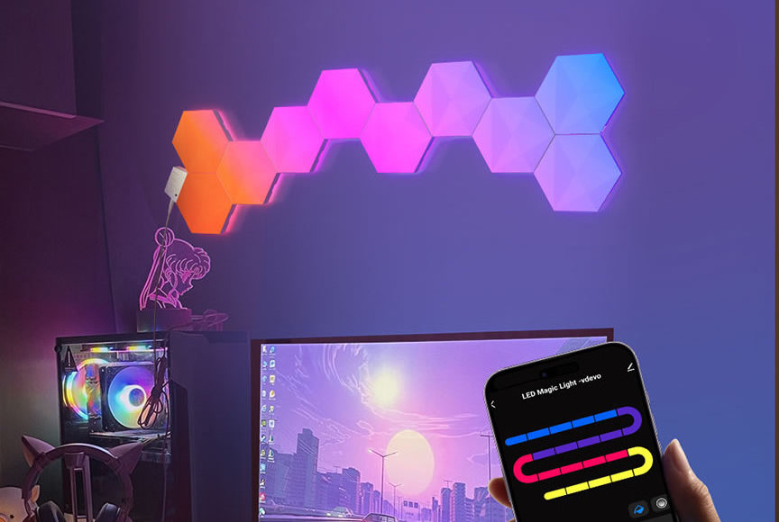 Banqcn DIY RGB LED Modular Hexagon Wall Light with Smart USB-Power Remote/App Control Colorful Assembled USB-Power  for Bedroom