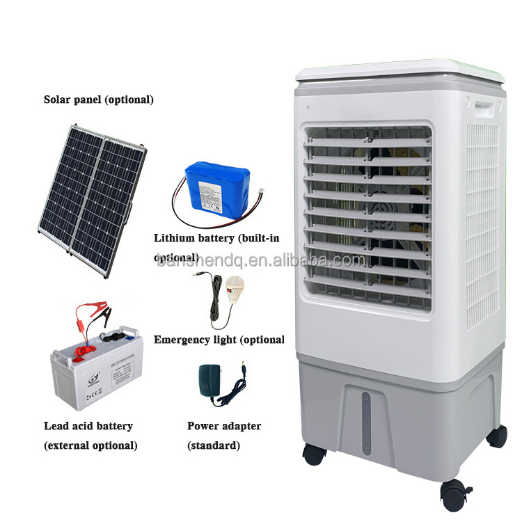 Energy Saving Solar Water Air Conditioner Fan Dc12V Rechargeable Mini Evaporative Air Cooler With Solar Panel