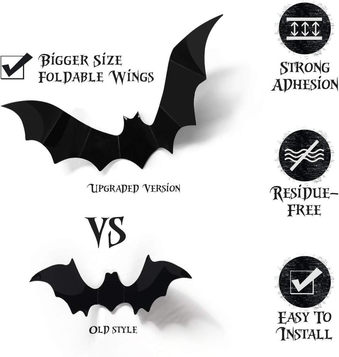 Halloween decoration party decoration scene layout wall stickers 3d three-dimensional black bat stickers