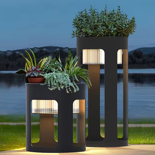 Customizable Solar Floor Lights IP65 Waterproof LED Garden Decorative Landscape Lamps with Flower Basin Design