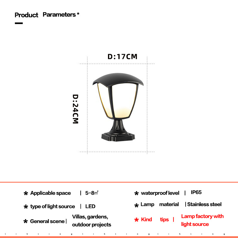 Professional Manufacturer's Post Pillar Lamp IP65 Waterproof Outdoor Courtyard Gate Light LED Powered AC Fluorescent Neon Bulbs