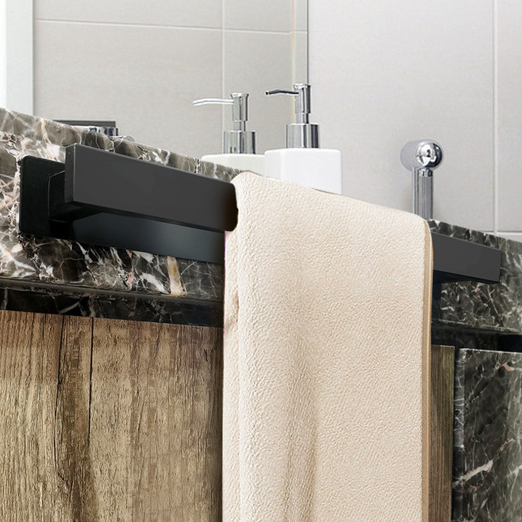 Bathroom Accessories Self Adhesive Bathing Black Towel Rod Stainless Steel Wall Mounted Bathroom Towel Rack Rail Holder Bar