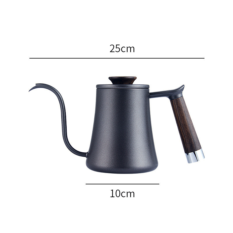 Manual Pour Over Hand Drip Pot Black With Lid Stainless Steel Spout Long Mouth Hotel Travel Camping Gooseneck Coffee Kettle