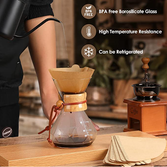 400ml Heat Resistant Borosilicate Glass Coffee Maker Pour Over Glass Coffee Pot