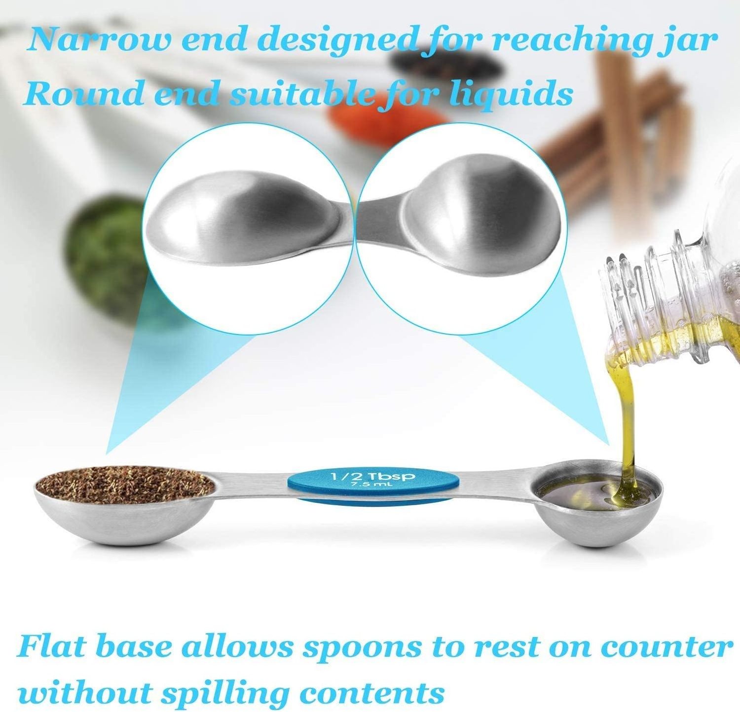 Rainbow Magnetic Measuring Spoons Set Stainless Steel Double Sided Stackable Teaspoon Stackable Magnetic Measuring Spoon