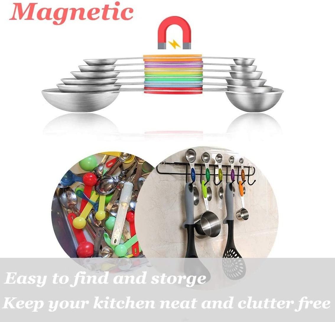 Rainbow Magnetic Measuring Spoons Set Stainless Steel Double Sided Stackable Teaspoon Stackable Magnetic Measuring Spoon