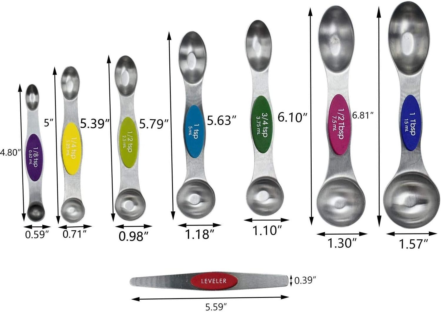 Rainbow Magnetic Measuring Spoons Set Stainless Steel Double Sided Stackable Teaspoon Stackable Magnetic Measuring Spoon