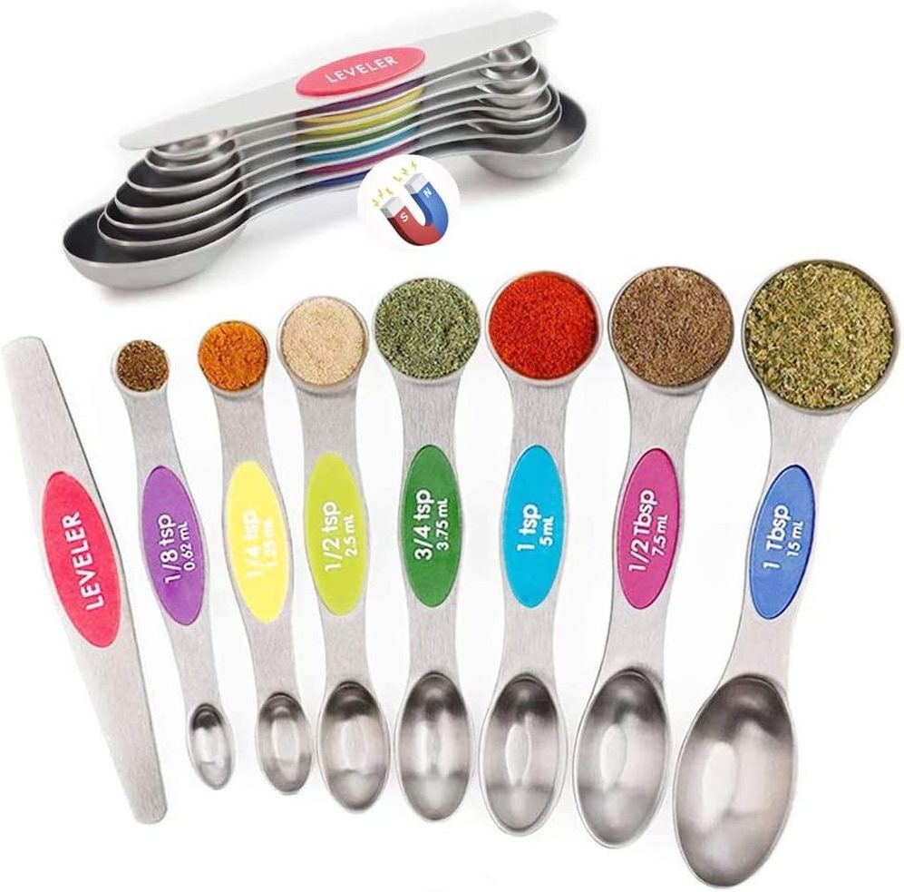 Rainbow Magnetic Measuring Spoons Set Stainless Steel Double Sided Stackable Teaspoon Stackable Magnetic Measuring Spoon