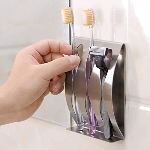 Bathroom Wall Mounted Razor Holder Storage Self-Adhesive Toothbrush Stand Stainless Steel Toothbrush Holder for Shower Organizer