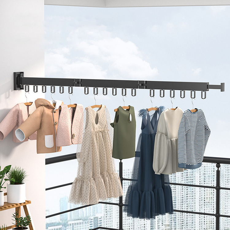 Folding extendable Clothes Hanger Wall Mount Retractable Cloth Drying Rack Indoor Aluminum Home Laundry Clothesline