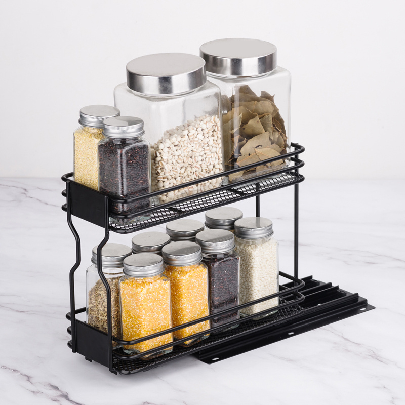 Heavy Duty Kitchen under cabinet Slide Out Seasoning Drawer 3 tier pull out spice rack organizer for cabinet