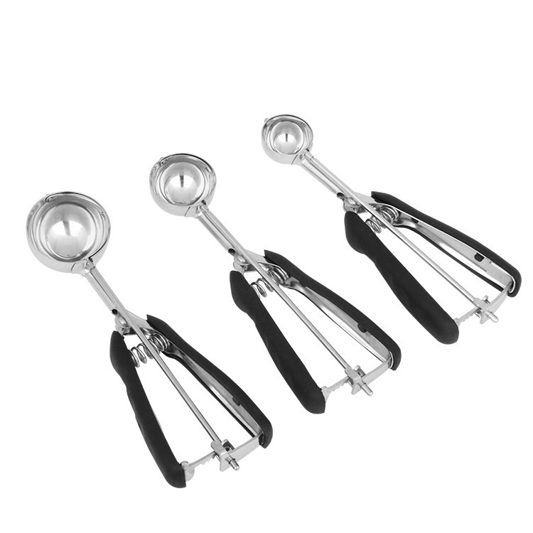 Premium Stainless Steel, Spring-Loaded Scoop for Fruit, Cookie and Ice Cream Easy Squeeze and Clean Release Comfortable Handle