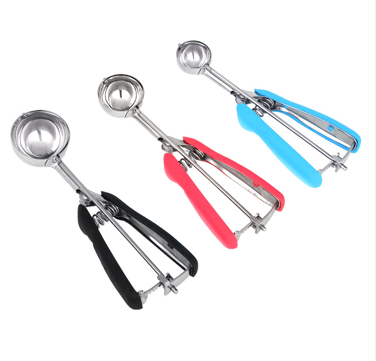 Premium Stainless Steel, Spring-Loaded Scoop for Fruit, Cookie and Ice Cream Easy Squeeze and Clean Release Comfortable Handle