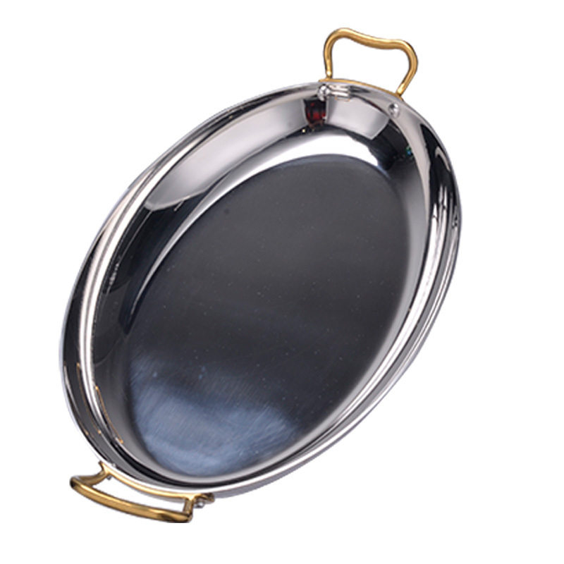 Wholesale Kitchen Tri-Ply Egg-Shaped Polishing Seafood Rose Gold Korean Stainless Steel Paella Pan With Handle