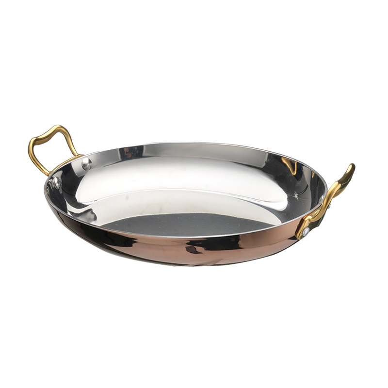 Wholesale Kitchen Tri-Ply Egg-Shaped Polishing Seafood Rose Gold Korean Stainless Steel Paella Pan With Handle