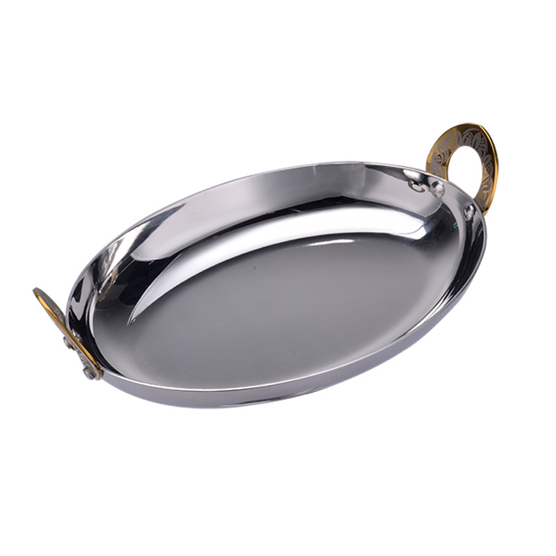 Wholesale Kitchen Tri-Ply Egg-Shaped Polishing Seafood Rose Gold Korean Stainless Steel Paella Pan With Handle