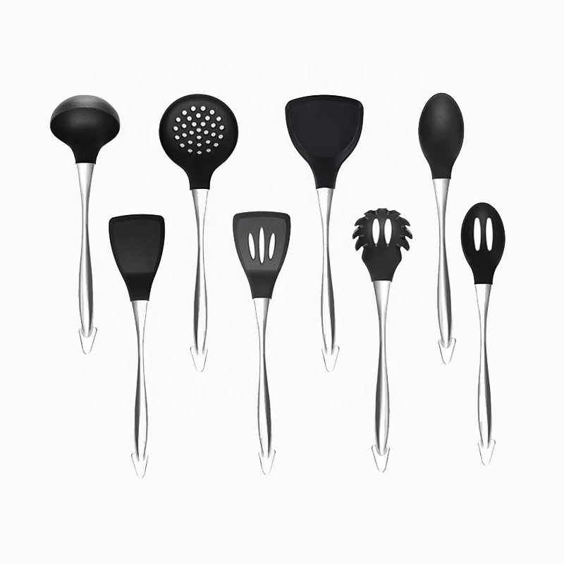 luxury stainless steel kitchen tools utensils set 7pcs solid slotted spoon turner ladle skimmer