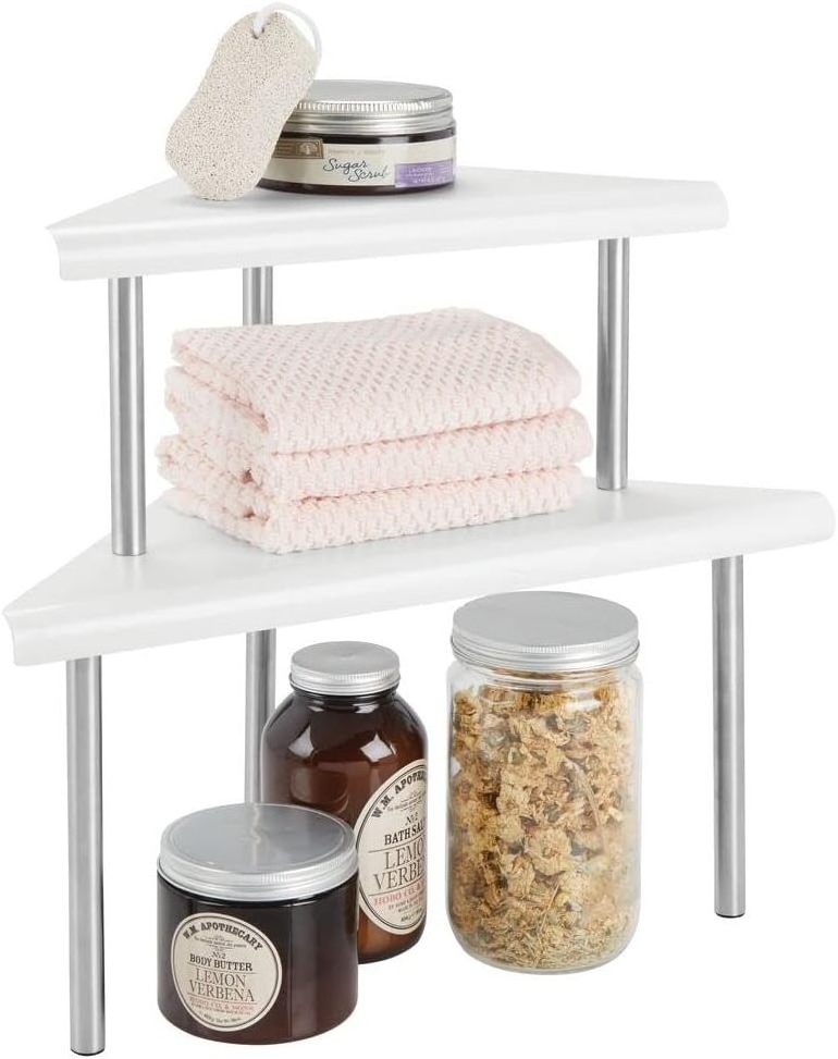 2 Tier Bathroom Storage Display Counter Shelves Spice Rack Desk Shelf Organizer Kitchen Countertop Organizer Corner Shelf