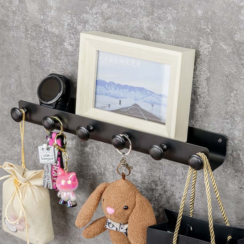 Metal Mail Organizer with Key Hooks Wall Mount Key Holder for Wall Mount Or Adhesive 6 Key Hooks with Shelf