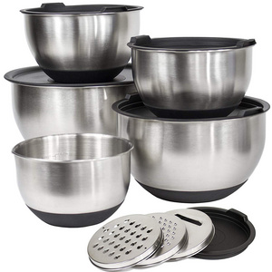 China Manufacturer SUS304 Stainless Steel Mixing Bowls Set of 5 for Space Saving Storage Nesting Bowls for Cooking Baking