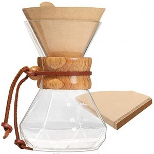 300/600/800ML Coffee Accessories Stainless Steel Filter Pour Over Coffee Maker Drip Brewer Glass Pot With Wood handle