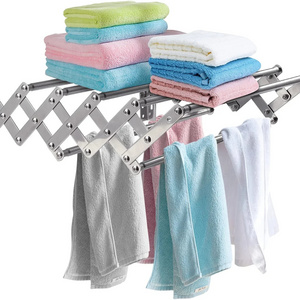 Rustproof Wall Mounted Clothes Drying Rack Holder Stainless Steel Accordion Retractable Drying Rack for Laundry Room Bathroom