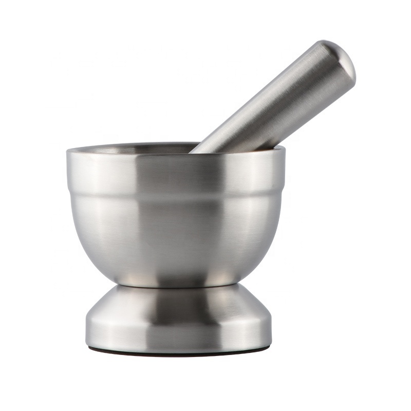 Stainless Steel Mortar Pestle Pedestal Bowl Silver Garlic Pepper Spice Grinder Mill Pugging Pot Moedor Pimenta Kitchen Tool