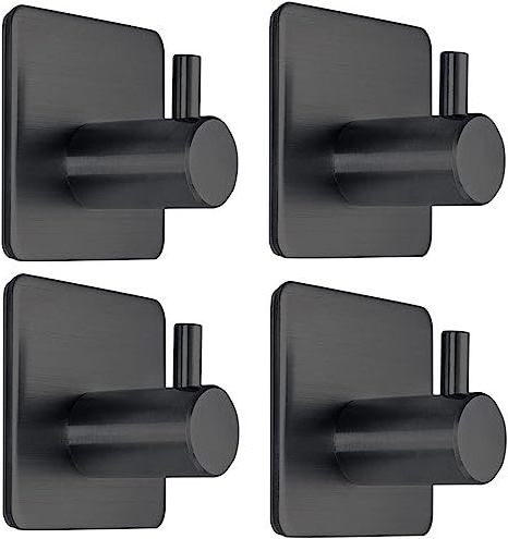 Heavy Duty Stick On Wall Hooks Stainless Steel 3M Shower Hooks Black Self Adhesive Towel Hooks For Bathroom Kitchen Door