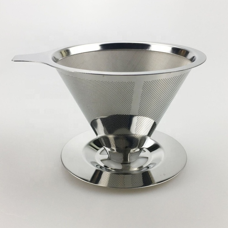 Stainless Steel Slow Drip Coffee Filter Metal Cone Paperless Reusable Single Cup Coffee Maker Pour Over Coffee Dripper