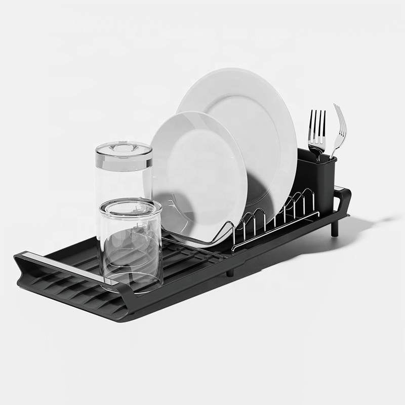 Kitchen single tier Dish Drying Rack PP stainless steel 304 Organizer With Drainboard expanded Dish Drainer