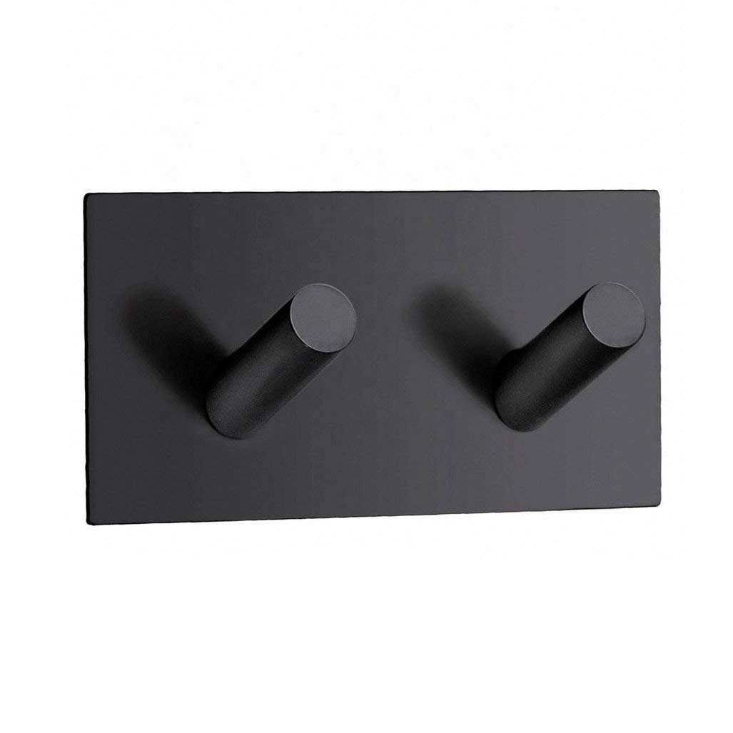 Heavy Duty Stick On Wall Hooks Stainless Steel 3M Shower Hooks Black Self Adhesive Towel Hooks For Bathroom Kitchen Door