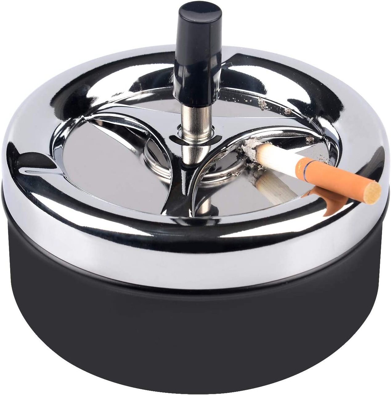 Smoke Accessories Round Push Down Ashtray with Spinning Tray Windproof Metal Cigarette Ash Tray Large Stainless Steel Ashtray