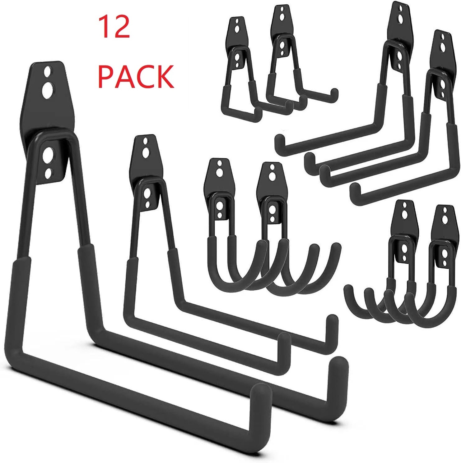 2 Packs Utility Double Heavy Duty with Mop Broom Holders 12 Packs Wall Mount Hooks 16 Packs Garage Hooks