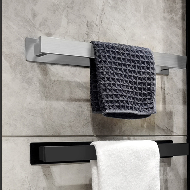 Bathroom Accessories Self Adhesive Bathing Black Towel Rod Stainless Steel Wall Mounted Bathroom Towel Rack Rail Holder Bar