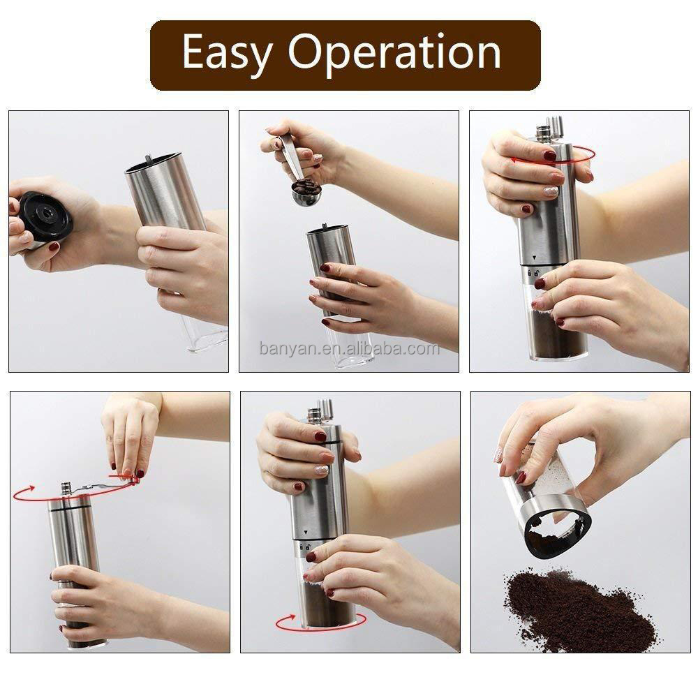 New Arrivals High Quality 304 Stainless Steel Adjustable Ring Coffee Mill Grinder Manual Mini Portable Coffee Grinder