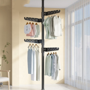 Indoor outdoor ceiling and floor foldable clothes drying rack stretch height clothes dry