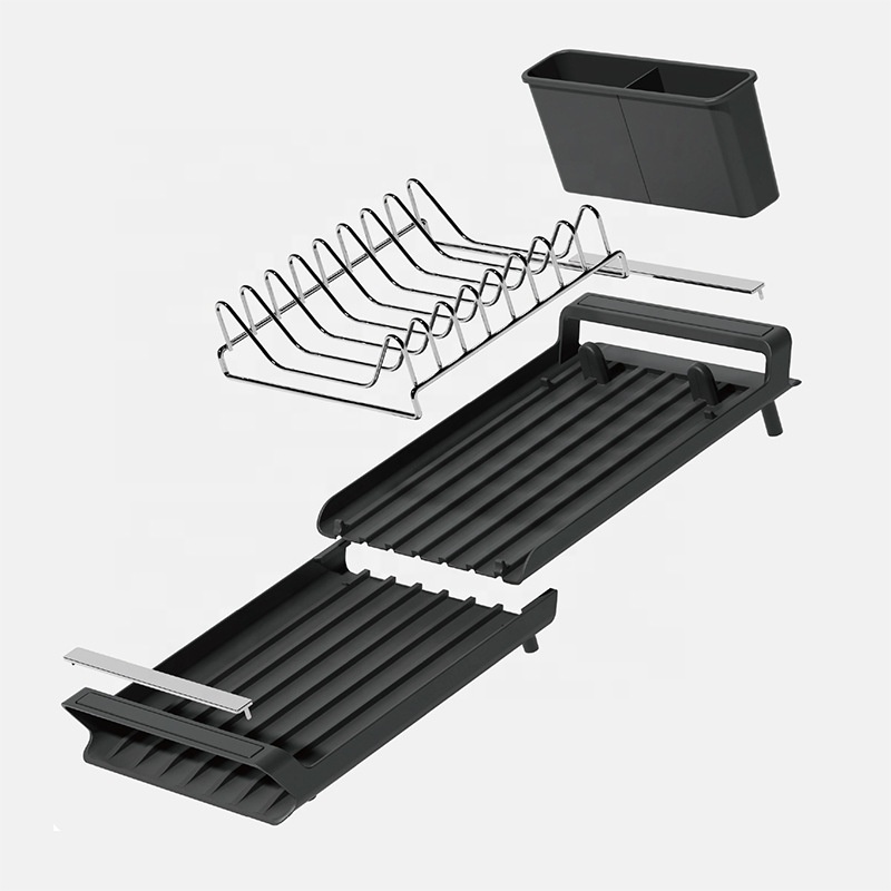 Kitchen single tier Dish Drying Rack PP stainless steel 304 Organizer With Drainboard expanded Dish Drainer