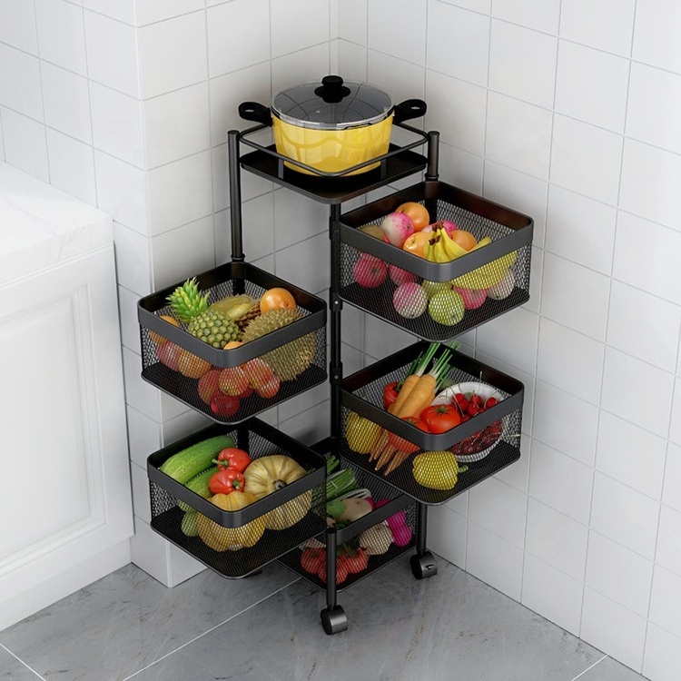 Manufacturing Kitchen Organizer Racks Rotating Fruit Rack Rotatable Basket Metal Storage Baskets