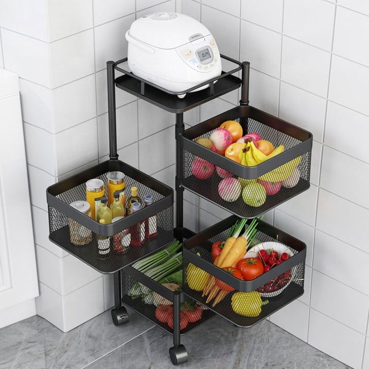 Manufacturing Kitchen Organizer Racks Rotating Fruit Rack Rotatable Basket Metal Storage Baskets