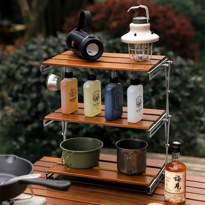 Wood Desktop Organizer Storage Shelf Adjustable Height Roll Up Table  Portable Picnic Camping Table Camping Folding Storage Rack